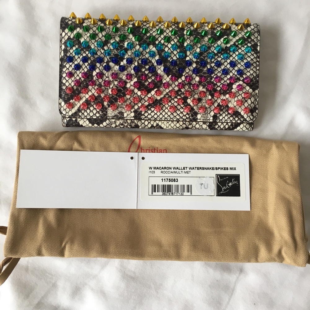 Christian Louboutin Watersnake Spike Clutch with Multicolor Studs